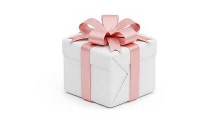 White gift box with pink ribbon isolated on white background