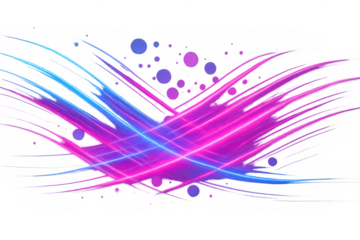 Abstract glowing lines creating dynamic light trails with vibrant neon magenta and electric blue colors on transparent background