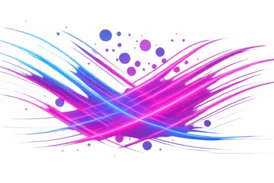 Abstract glowing lines creating dynamic light trails with vibrant neon magenta and electric blue colors on transparent background - Powered by Adobe