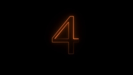 Glowing orange number four illuminated against a dark background with a subtle reflection below