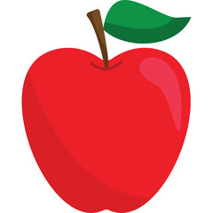 A Bright Red Apple with a Green Leaf and Brown Stem Isolated on a Transparent Background Illustrating Healthy Eating and Nutrition