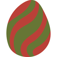 A bright red and green Easter egg with swirling stripes on a transparent background perfect for spring celebrations