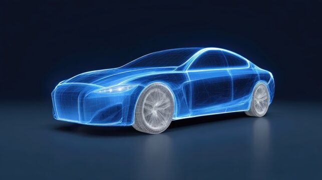 Futuristic car design, Highend electric sedan with holographic effects and detailed craftsmanship