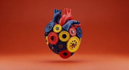 Anatomical heart composed of vibrant, colorful weightlifting plates symbolizing cardiovascular health and fitness.