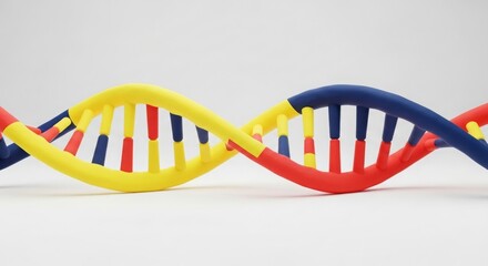A colorful three-dimensional model of a DNA double helix structure against a plain white background.