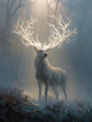 Ethereal Deer Glowing Antlers Enchanted Forest
