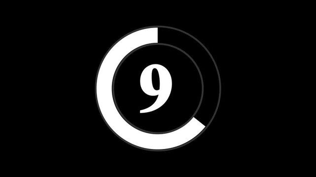 Countdown timer from 14 to 0 seconds real time. Modern flat design of countdown isolated on transparent animation alpha channel on a black background. 4k animation.