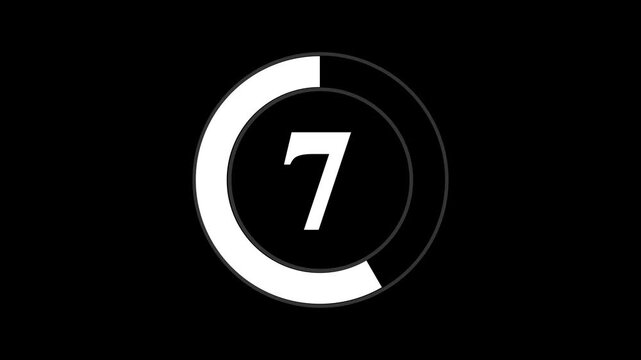 Countdown timer from 12 to 0 seconds real time. Modern flat design of countdown isolated on transparent animation alpha channel on a black background. 4k animation.