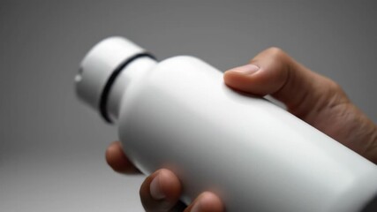 Close-up of a hand holding a white water bottle, showcasing its design and grip. - Powered by Adobe