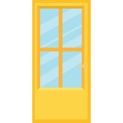A Bright Yellow Door With Clear Glass Panes And A Golden Handle Against A Transparent Background