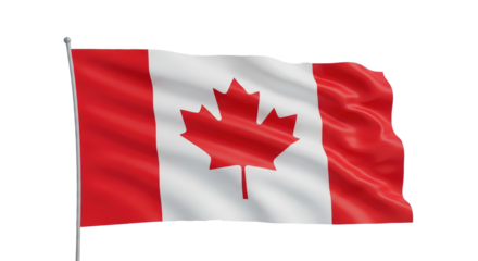 Canadian Flag Waving On Pole With Maple Leaf Symbol Red And White Colors Isolated Transparent Background