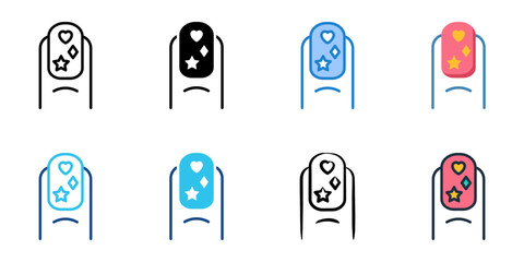 Nail art icon set multiple style collection 
