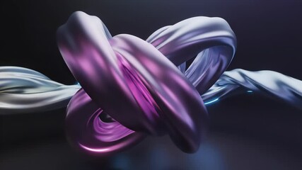 A close up video of a metallic, abstract, twisted sculpture with swirling iridescent colors and neon lights. Dynamic, flowing motion. - Powered by Adobe
