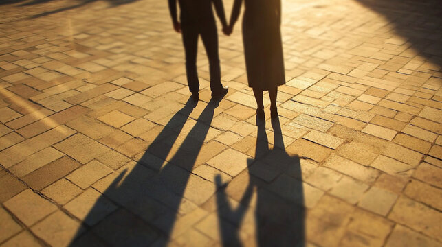 Shadows of two people holding hands symbolize connection love and companionship representing intimacy trust and the quiet bond shared between individuals in subtle light