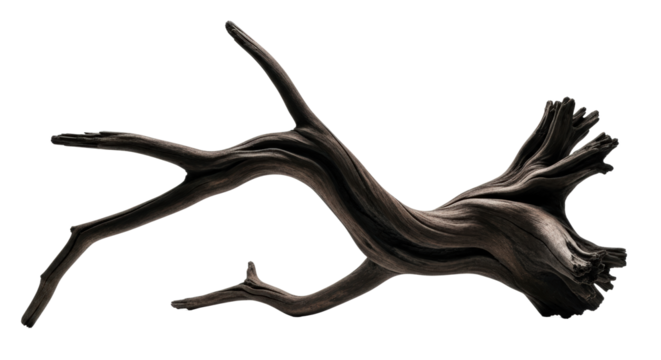 Dark Gnarled Wooden Branch Isolated Transparent Background