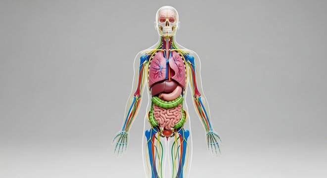 Human Anatomy - A Detailed View of Internal Organs and Skeleton.