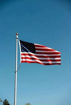American flag waving in wind against clear blue sky dynamic footage perfect for patriotic themes 164 characters