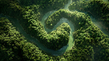 上空から見た複雑な地形のジャングルの風景
