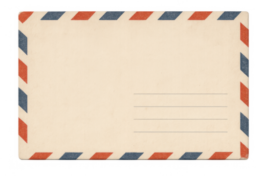 Vintage airmail postcard background with space for text, blank retro communication art, transparent background