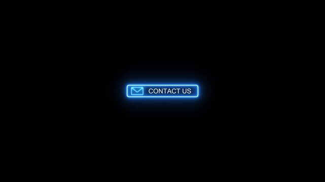 Blue Neon " Contact Us" Button With Envelope Icon On Black glowing