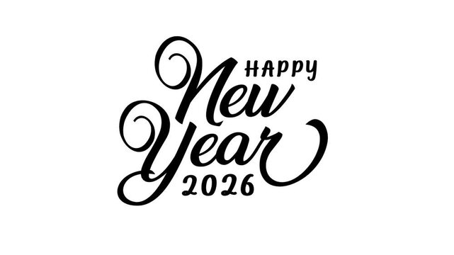 Happy new year 2026 text animation suitable for new years eve greeting cards and party invitations.