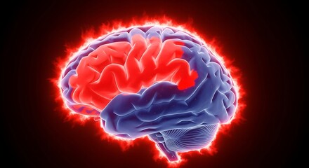 Brain with highlighted area representing cognitive function and activity.