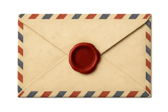 Old airmail envelope with red wax seal creating a concept of secret message, retro mail, and secure delivery - Powered by Adobe