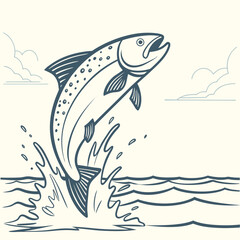 Trout leaping out of water, a hand drawn vector illustration isolated
