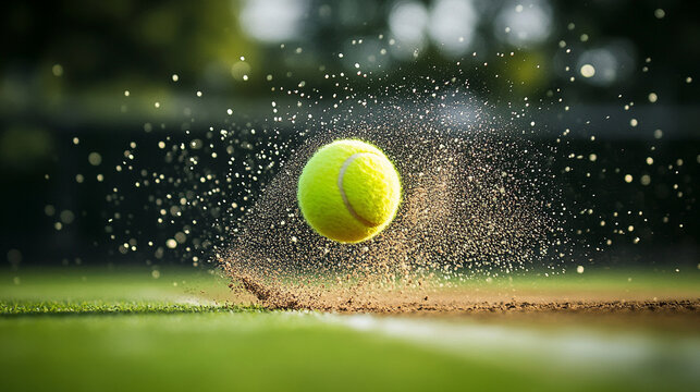 A tennis ball captured mid-bounce with motion blur symbolizes precision speed and athletic performance representing energy focus and the dynamic movement of sports in action