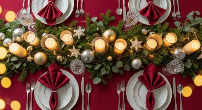 Beautiful Christmas dinner table setting