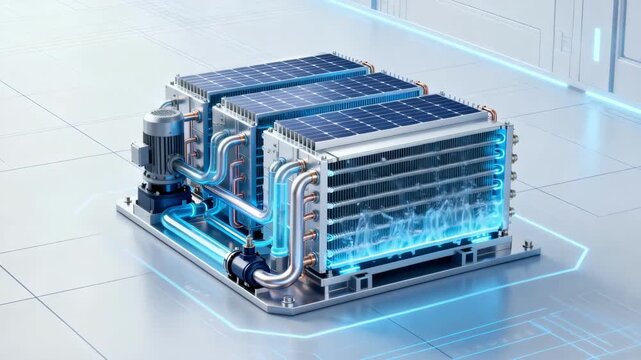 Medium shot illustrating advanced cooling systems in a solid state transformer designed to improve performance and reliability in renewable energy applications.