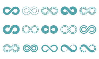Collection of Various Infinity Symbols in Teal Color.