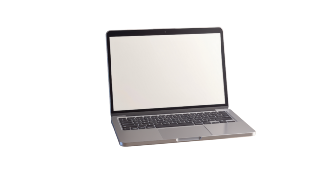Sleek Silver Laptop with Blank Screen QWERTY Keyboard and Trackpad.