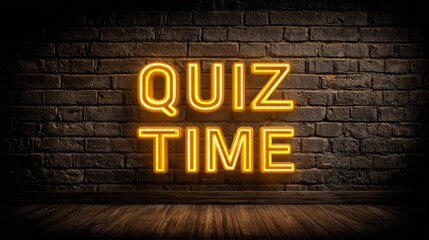 Vibrant Neon Quiz Time Sign on Brick Wall for Trivia Night