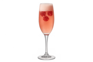 Pink cocktail with bubbles and fresh raspberries in a champagne glass, perfect for special occasions and upscale gatherings