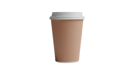 Tall plain brown paper coffee cup with a white plastic lid ideal for mockups.
