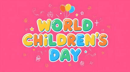 Vibrant World Children's Day text with balloons and doodles isolated on a transparent background celebration