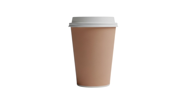 Tall plain brown paper coffee cup with a white plastic lid ideal for mockups.