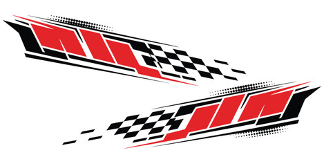 Racing sport decal with checkered flag and grunge speed stripes design