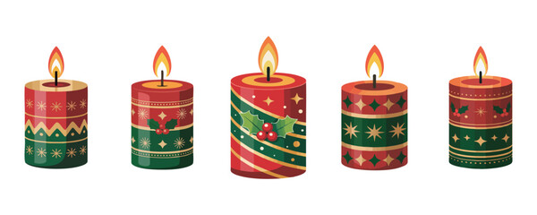 Festive Christmas Candle Illustration with Aromatic Scented Candles Vector