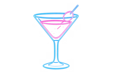Acrylglasbilder Bar Neon martini cocktail sign glowing with blue and pink light, a vibrant bar or nightclub symbol, transparent background  © Michael