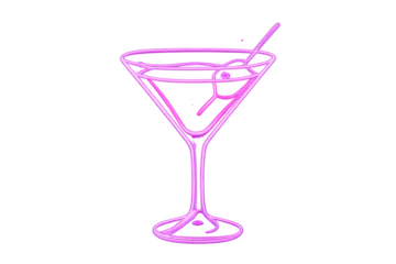 Acrylglasbilder Bar Pink neon cocktail glass with cherry and straw for party, bar, drinks, or nightlife on transparent background  © Michael