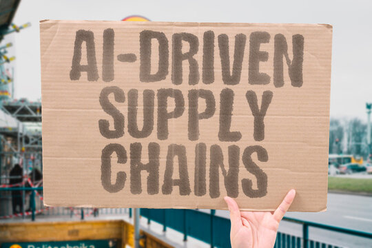 "AI-Driven   Supply   Chains" Artificial intelligence optimizes global supply chain efficiency and risk management. AI. SUPPLY. CHAINS. OPTIMIZATION. RISK. - Powered by Adobe