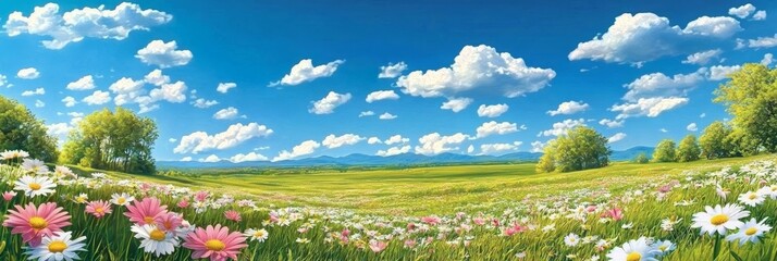 Vibrant Spring Daisy Flowers in White and Pink