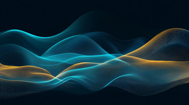 Abstract waveforms flow over a dark gradient background symbolizing energy movement rhythm and the visualization of sound or digital signals representing modern technology and dynamic design