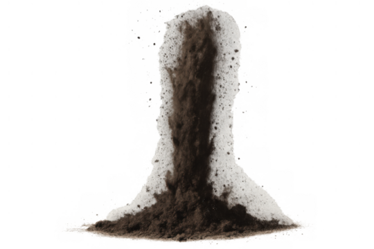 Chemical foam eruption expanding vertically, showing science experiment results and volcanic-like activity. Transparent background