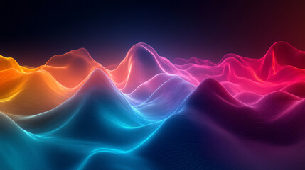 Abstract waveforms flow over a dark gradient background symbolizing energy movement rhythm and the visualization of sound or digital signals representing modern technology and dynamic design