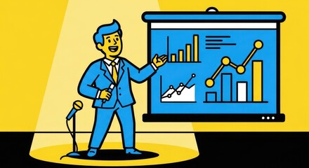 Businessman Presenting Data Analysis on Screen.