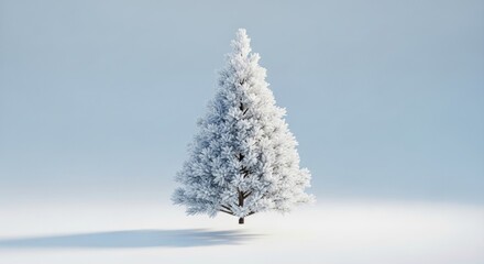 Snow-covered pine tree in winter wonderland.