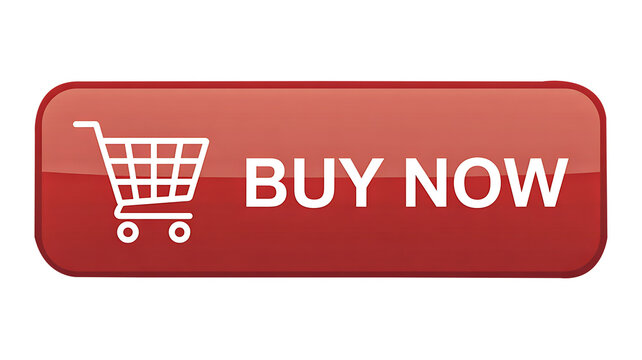 Red buy now button with shopping cart icon for online store or ecommerce website design

